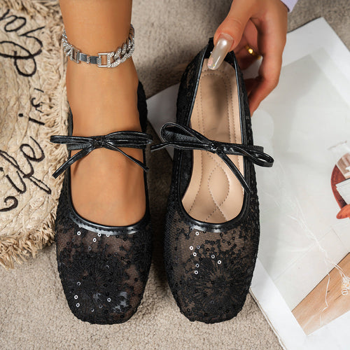 Damen elegante Ballerinas mit zartem Spitzenoberteil Drune