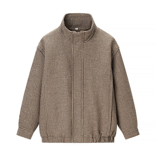 Damen Kurze Boxy-Übergangsjacke im Hahnentritt mit Stehkragen und Gummibund Drune
