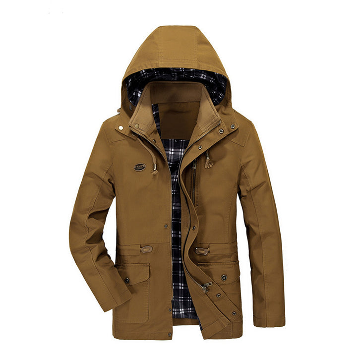 Herren Kapuzen-Transitionparka mit kariertem Innenfutter und Utility-Taschen Drune