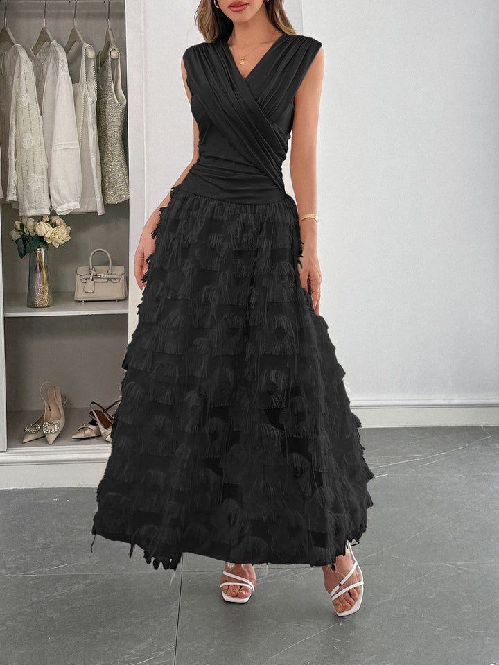 Damen Maxi-Faltenkleid mit Fransen Drune