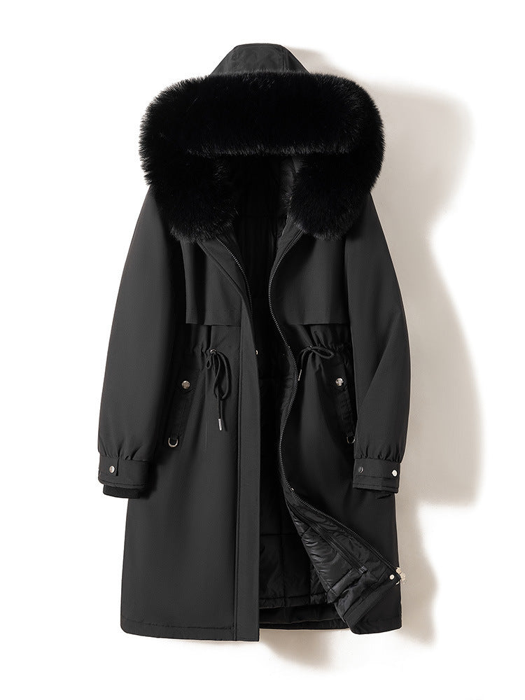 Damen nan langer wasserabweisender Parka mit voluminöser Kunstfellkapuze, taillierbarem Tunnelzug und gesteppter Thermo-Innenjacke Drune
