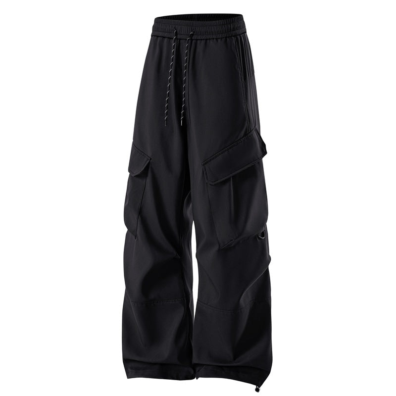 Herren weit geschnittene Utility-Cargo-Hose mit elastischem Bund, Kordelzug und großzügigen Klappentaschen Drune