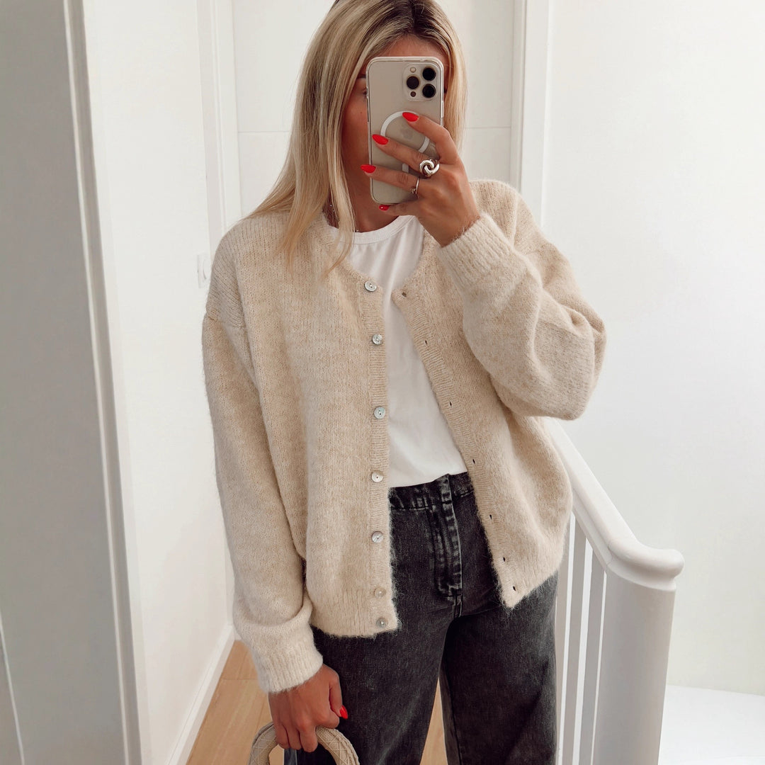 Damen weiche Strickjacke mit eleganter Knopfleiste und lässigem Schnitt Drune