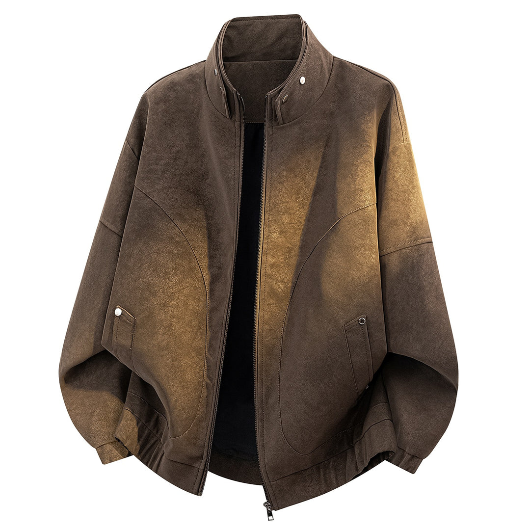 Herren Oversize Velours-Optik Bomberjacke mit hohem Stehkragen, asymmetrischer Brustpasse & elastischem Saum Drune