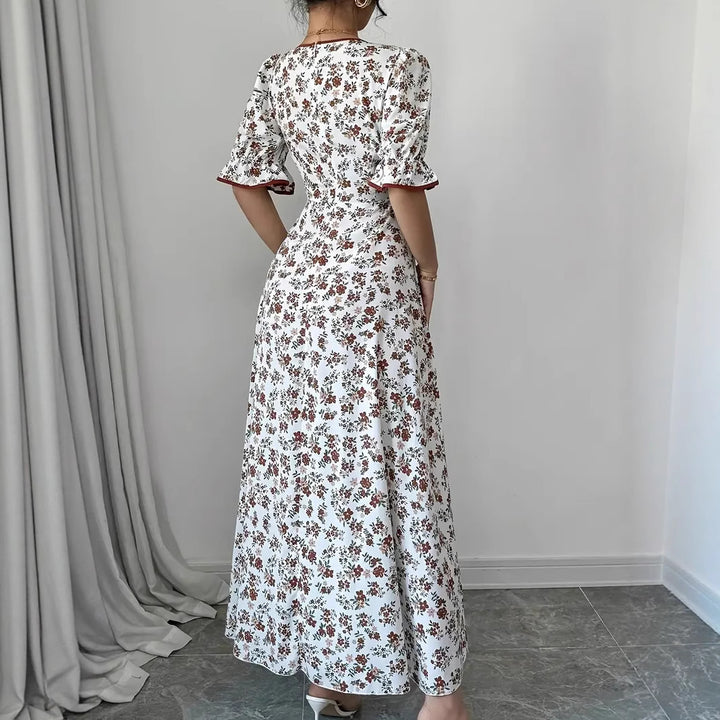 Damen Maxikleid mit eleganter Knopfleiste und romantischen Blumenmuster Drune