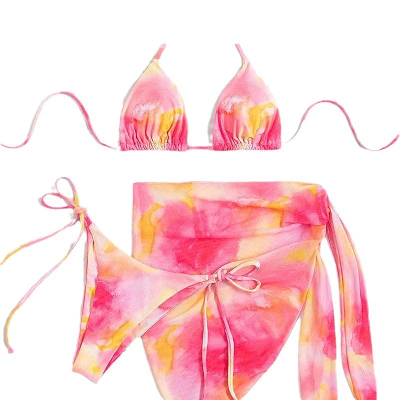 Damen Triangel-Bikini-Set mit floralem Wickelrock und verstellbaren Trägern Drune