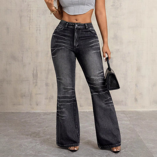 Damen High-Waist Bootcut Jeans mit modischem Used-Look Drune