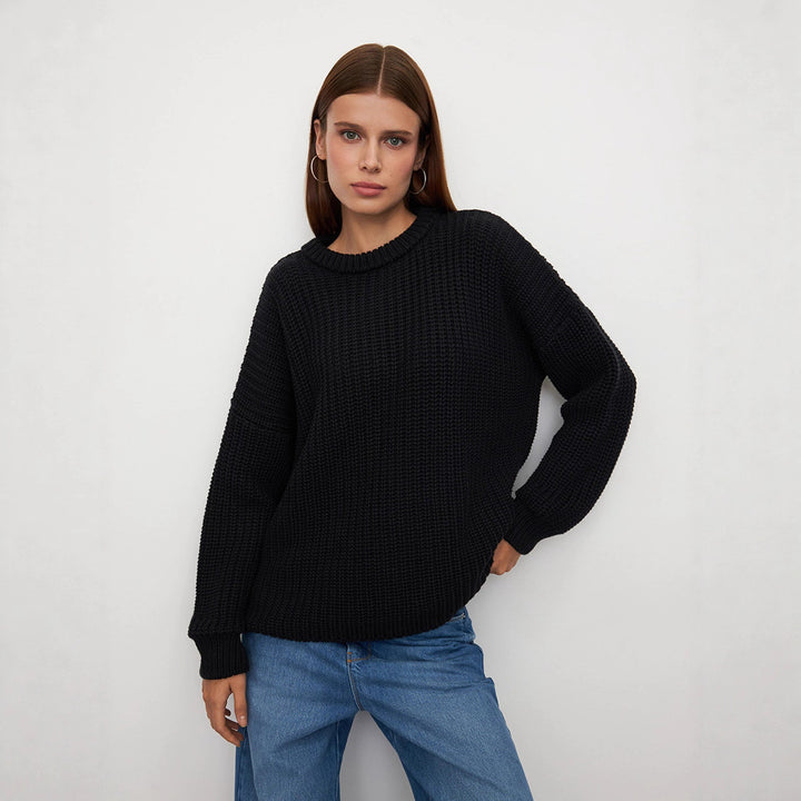Damen lockerer Strickpullover mit weitem Schnitt Drune
