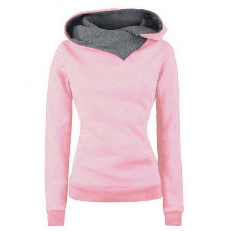 Damen Taillierter Kapuzenpullover mit überlappendem Schalkragen und Kängurutasche Drune