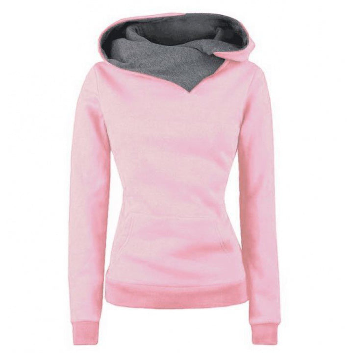 Damen Taillierter Kapuzenpullover mit überlappendem Schalkragen und Kängurutasche Drune