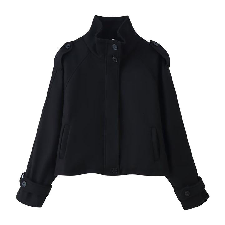 Damen nan kurze Wolljacke mit Stehkragen, Schulterklappen, verdeckter Knopfleiste und verstellbaren Manschetten Drune