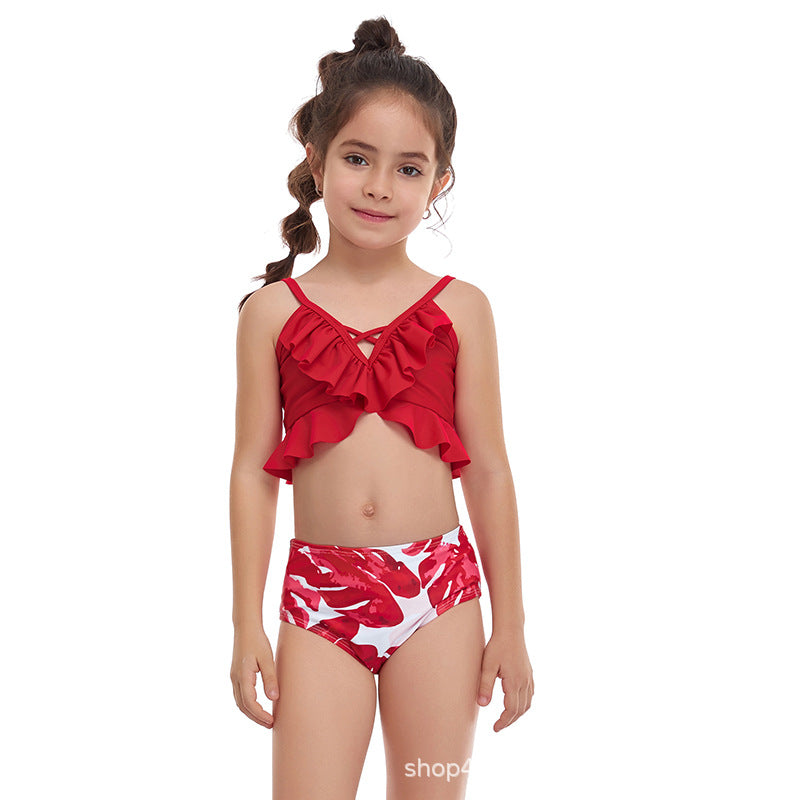 Mädchen Rüschen-Bikini-Set mit floralem Muster und bequemer Passform Drune
