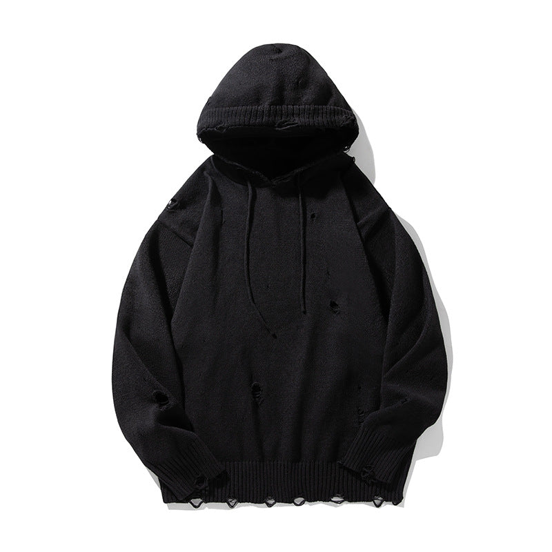 Unisex Oversize Strick‑Kapuzenpullover im Destroyed‑Look Drune