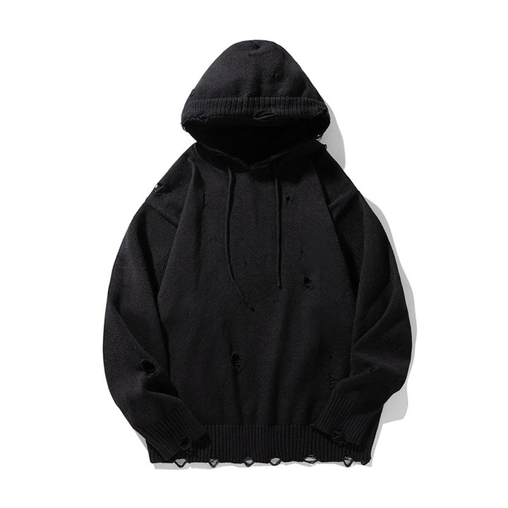 Unisex Oversize Strick‑Kapuzenpullover im Destroyed‑Look Drune