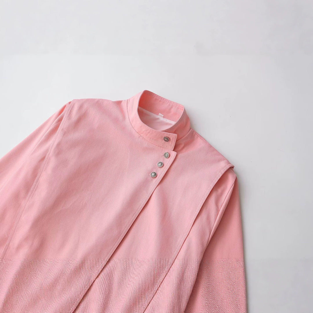 Damen Asymmetrische Kurzjacke mit Stehkragen und überlappender Schulterpasse Drune
