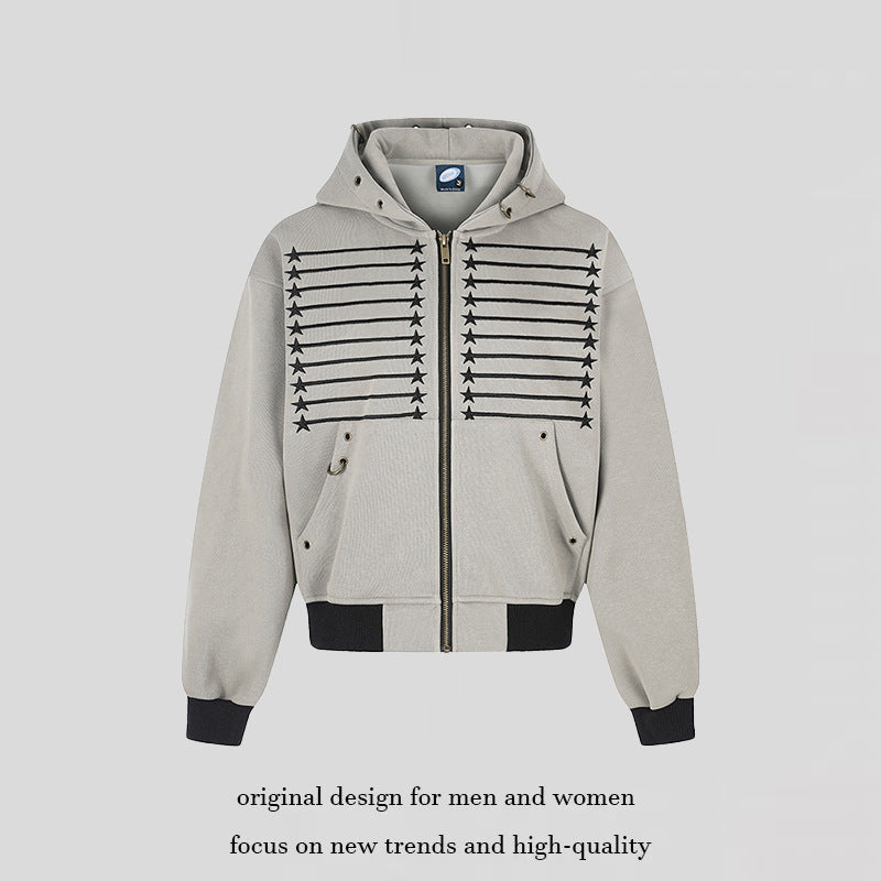 Damen Kapuzen‑Sweatjacke im Boxy‑Schnitt mit Stern‑Ziernähten, Metallösen und Kängurutaschen Drune