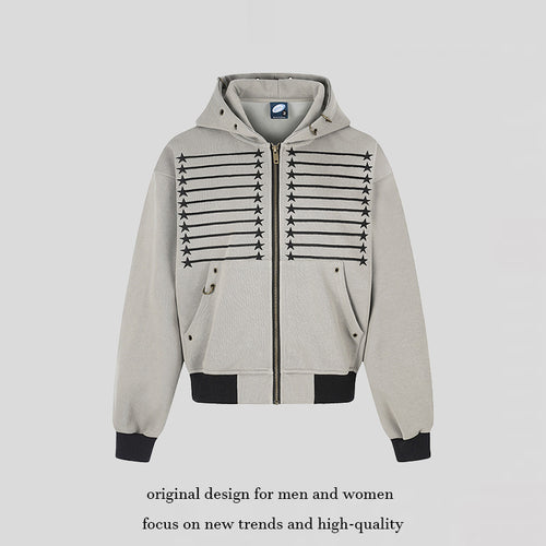 Damen Kapuzen‑Sweatjacke im Boxy‑Schnitt mit Stern‑Ziernähten, Metallösen und Kängurutaschen Drune