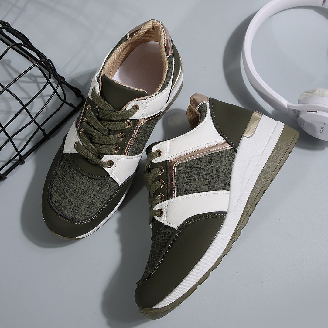 Damen  modische Plateau-Sneaker mit gepolstertem Memory-Fußbett und strukturierter Textil-Kombination Drune