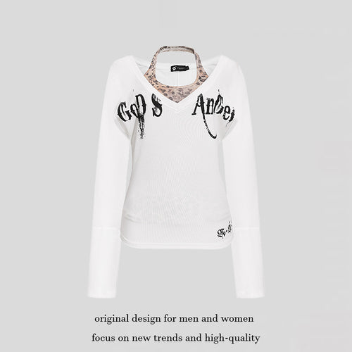 Damen Lagen-Langarmshirt mit integriertem Neckholder und Vintage-Grafik Drune