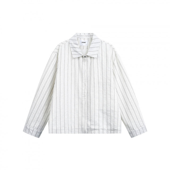 Unisex Gestreifte Overshirt-Jacke mit Hemdkragen und verdecktem Reißverschluss Drune