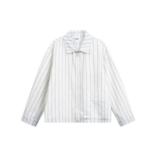 Unisex Gestreifte Overshirt-Jacke mit Hemdkragen und verdecktem Reißverschluss Drune