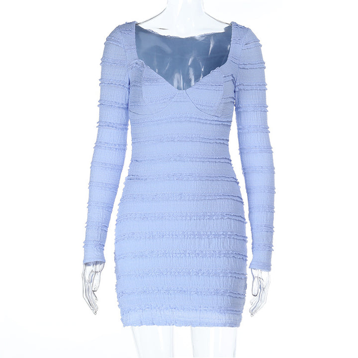 Damen figurbetontes Minikleid mit Strukturstreifen und Herz-Ausschnitt Drune