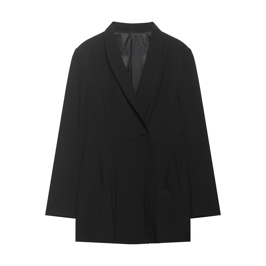 Damen Floraler Schalkragen-Blazer mit lockerem Schnitt und aufgesetzten Taschen Drune