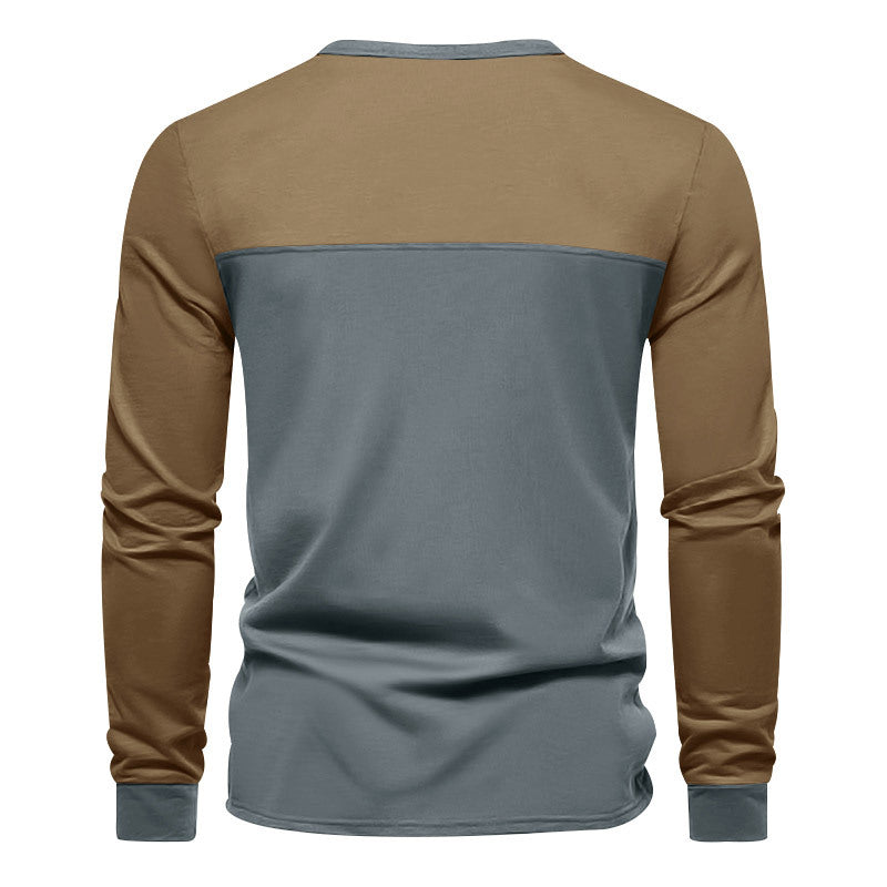 Herren Modernes Henley-Shirt mit Farbblock-Schulterpartie und Halbknopfleiste Drune