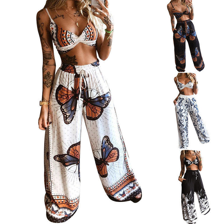 Damen luftiges Set mit floralem Print und elastischem Bund Drune