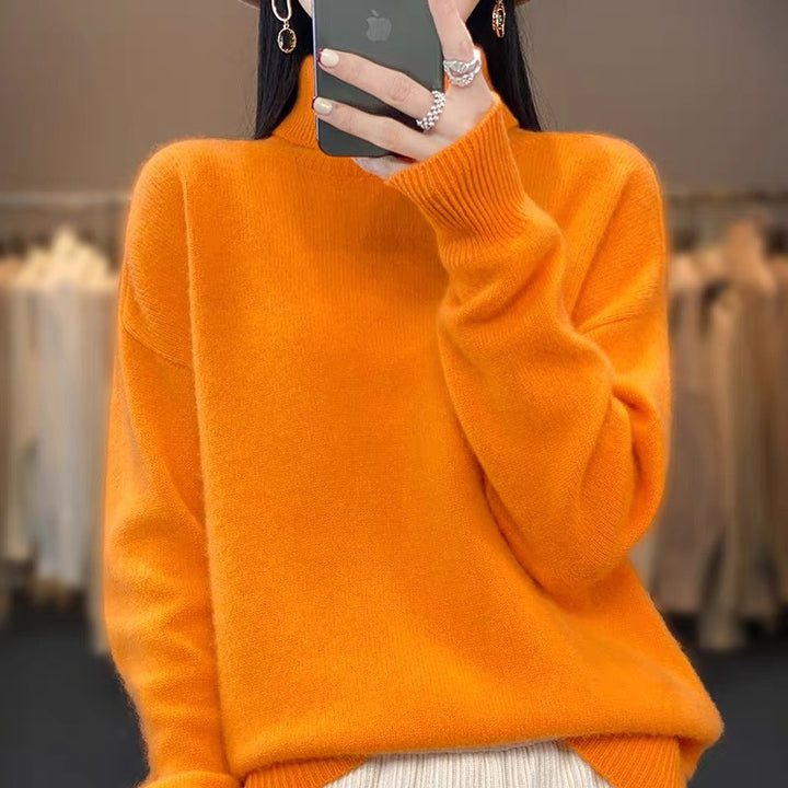 Damen Oversize Feinstrickpullover mit hohem Rollkragen und Seitenschlitzen Drune
