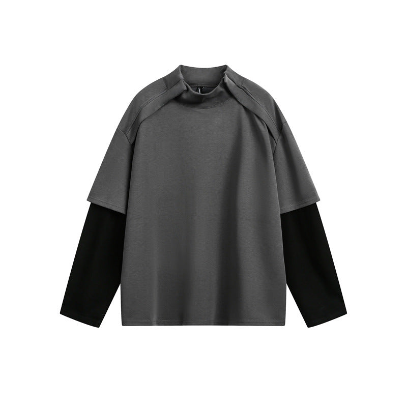 Unisex Oversize-Lagen-Langarmshirt mit integriertem Einsatz und Stehkragen Drune