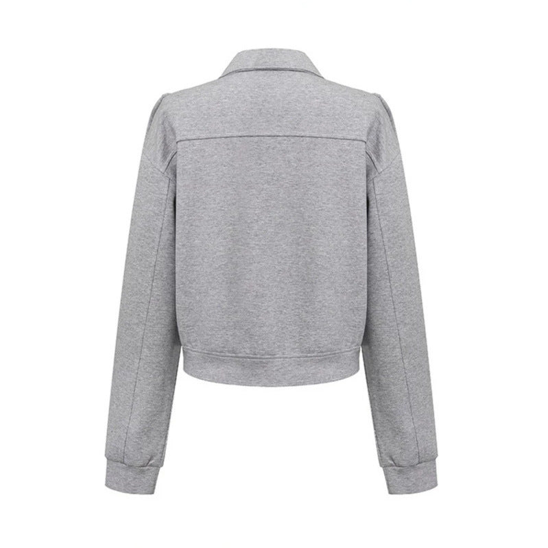 Damen Sweatjacke mit dekorativer Zierkordel, Reißverschluss und Schulterpatten Drune