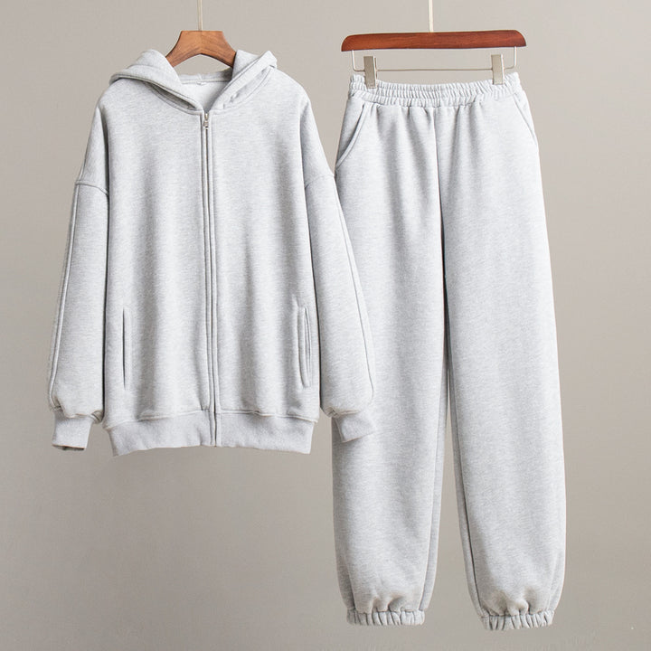 Damen Bequemes Fleece-Hausanzug-Set mit Hoodie und elastischem Bund Drune
