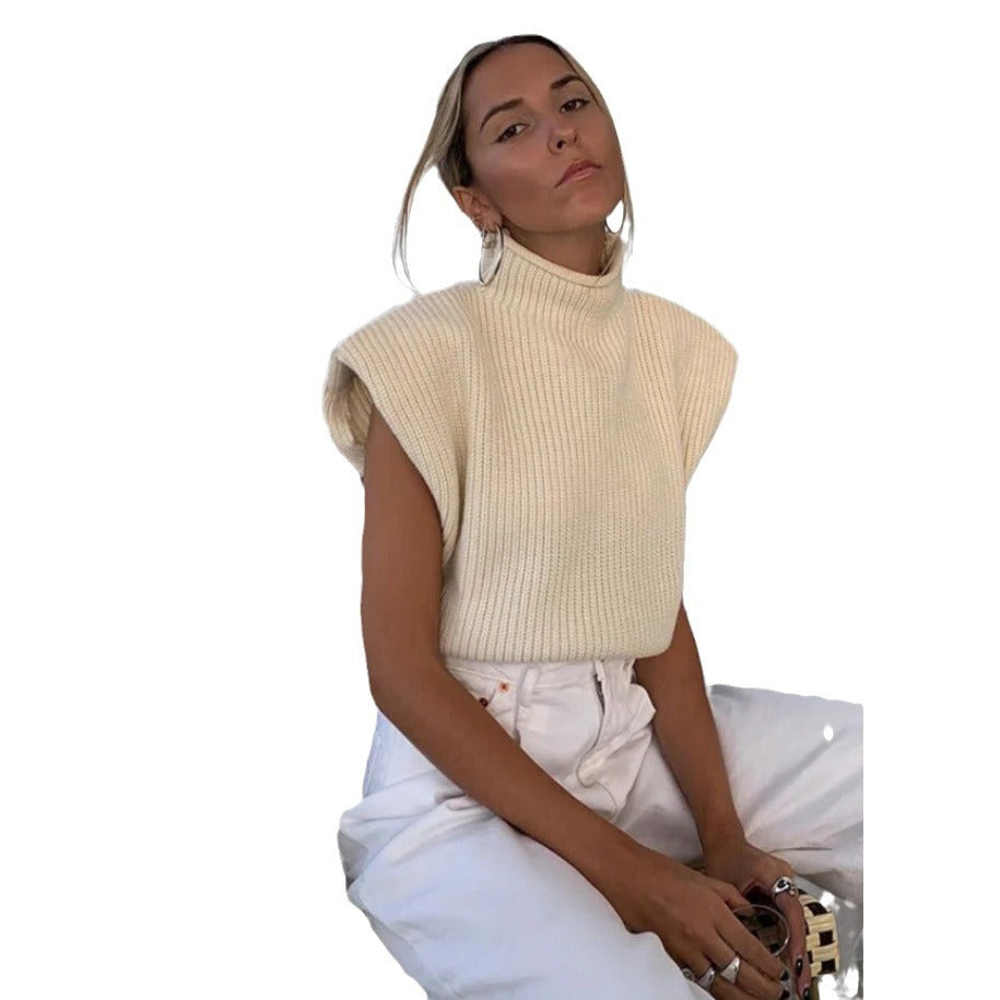 Damen Stricktop mit Stehkragen und Puffärmeln Drune