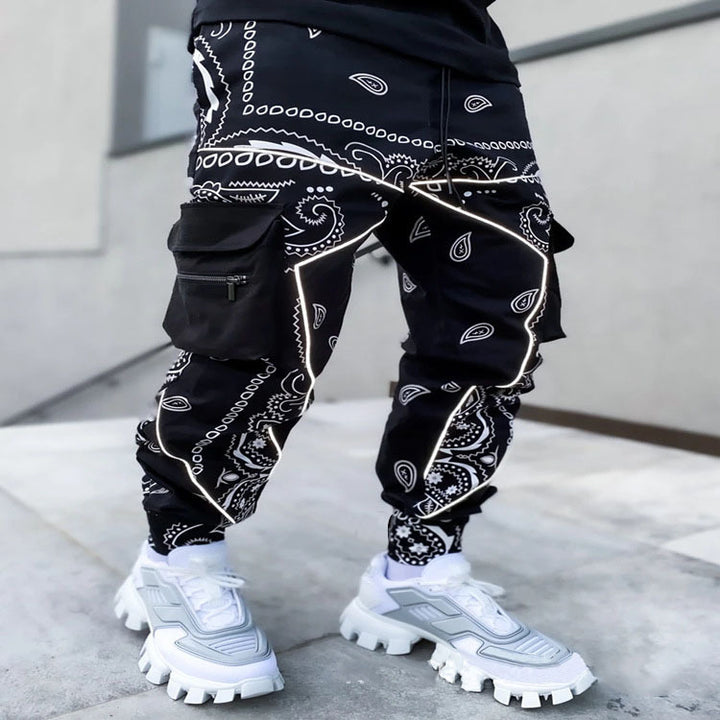 Herren Cargo-Jogginghose mit Bandana-Print, Kordelzug & Mehrfachtaschen Drune