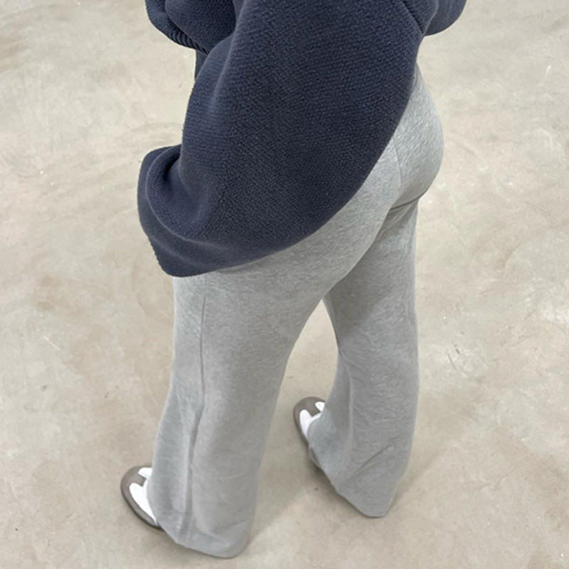 Damen High-Waist Schlag-Jogginghose aus Soft-Sweat mit Rippbund und Kordelzug Drune