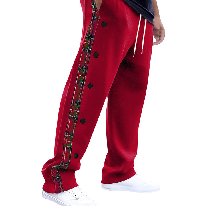 Herren lockere Jogginghose mit seitlichem Karostreifen und Druckknopfleiste Drune