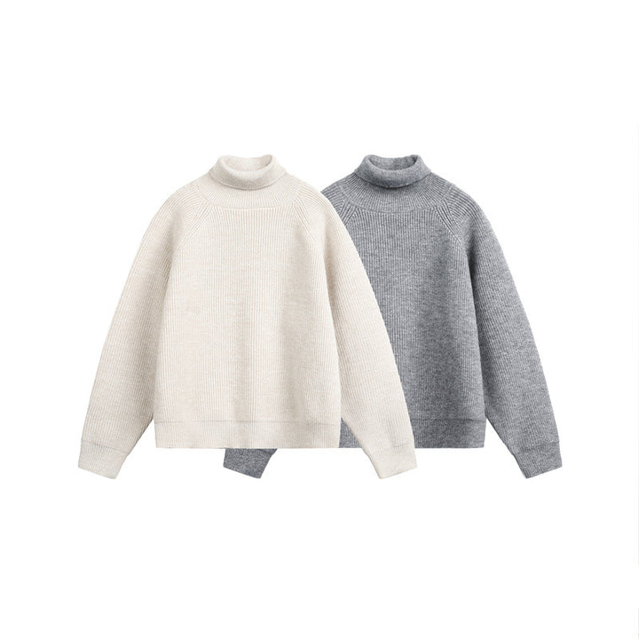 Unisex Rollkragenpullover aus grobem Rippstrick mit Raglanärmeln und geradem Saum Drune