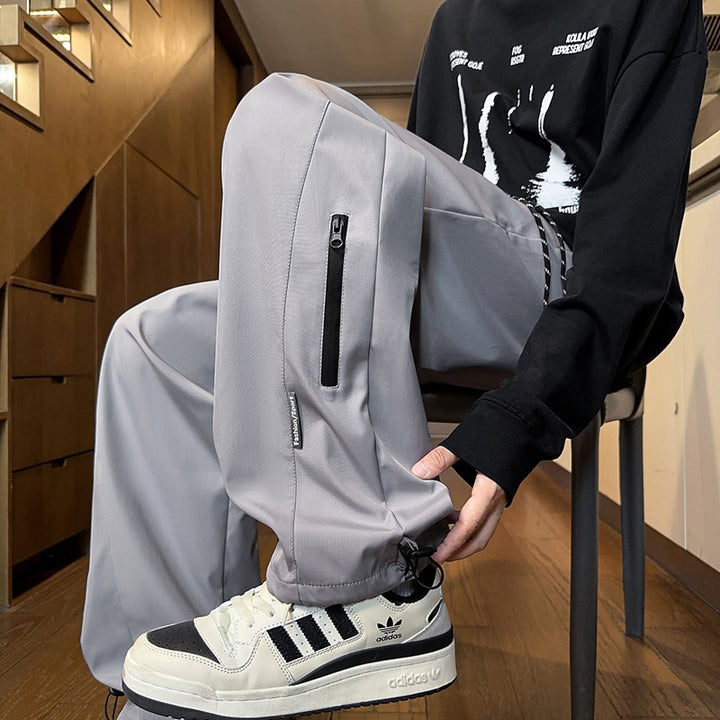 Herren Technische Oversize-Cargo-Hose mit Zip‑Beintaschen & Kordelbund Drune