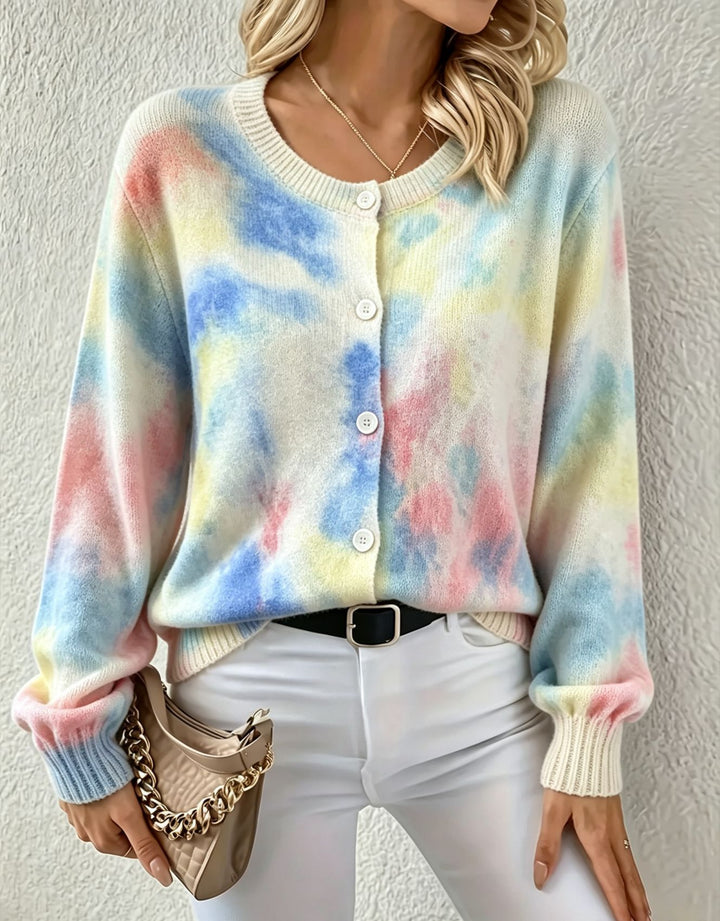 Damen Leichter Jacquard‑Strickcardigan mit Leo‑Print, Rundhalsausschnitt und Knopfleiste Drune