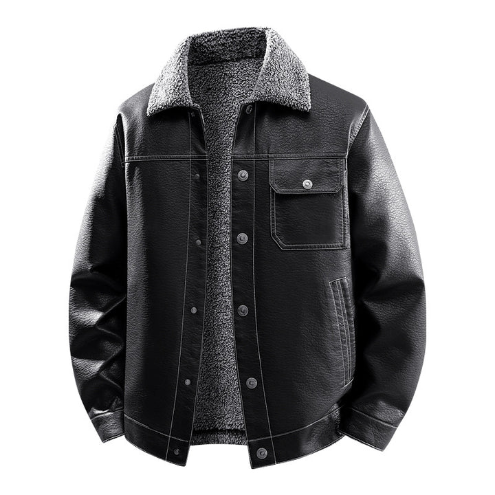 Herren Edle Kunstlederjacke mit weichem Teddyfutter Drune