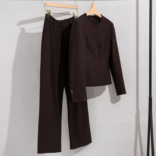 Damen Elegantes Hosenanzug-Set aus feinem Wollmix mit Rundhalsausschnitt Drune