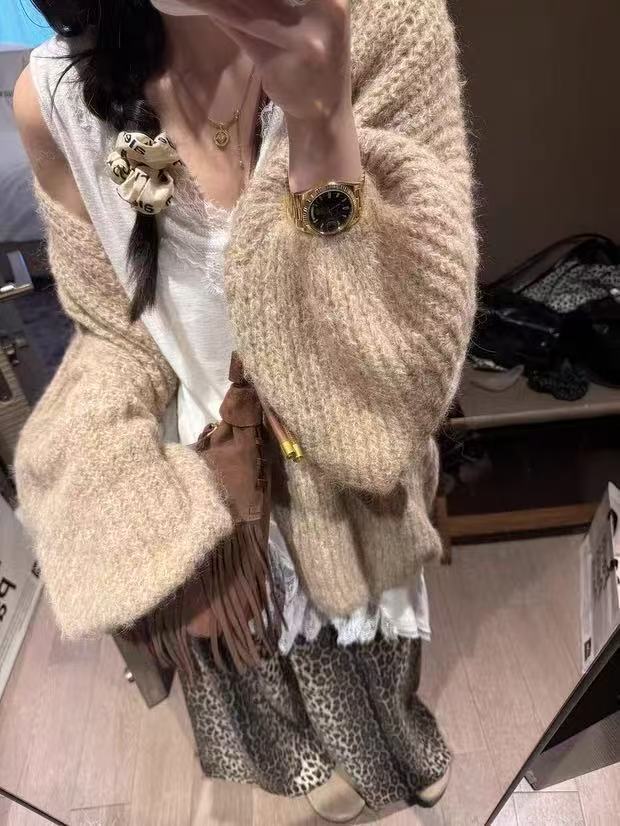 Damen Komfortabler Strick-Cardigan mit weitem Schnitt Drune