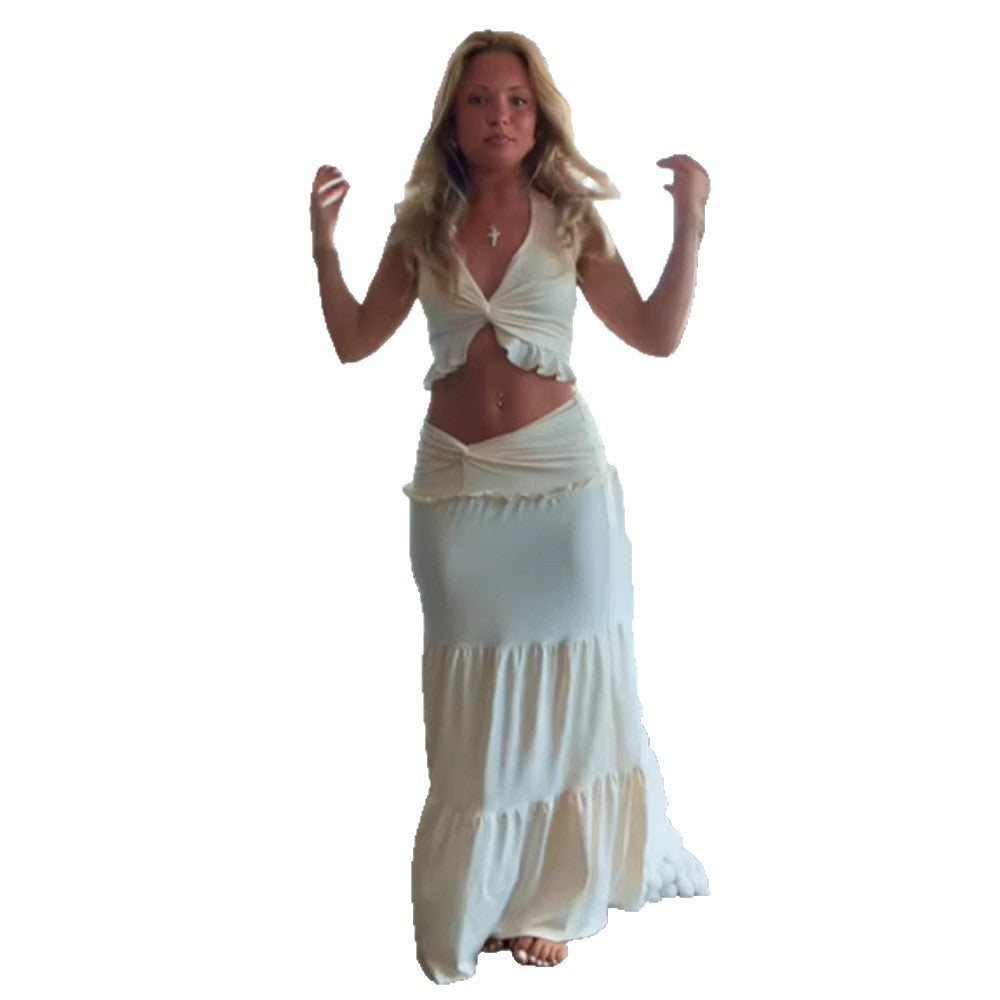 Damen Maxikleid mit raffiniertem Knoten-Design und Rüschen Drune