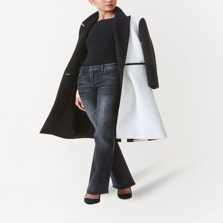 Damen Taillierter Midi‑Longcoat im Clean‑Tailoring mit kontrastiertem Innenfutter und Schalkragen Drune