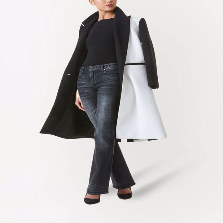 Damen Taillierter Midi‑Longcoat im Clean‑Tailoring mit kontrastiertem Innenfutter und Schalkragen Drune