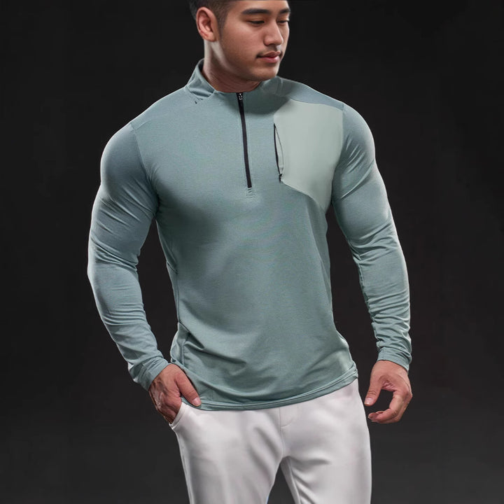 Herren Atmungsaktives Funktions-Langarmshirt mit kurzem Reißverschluss und Slim‑Fit Drune