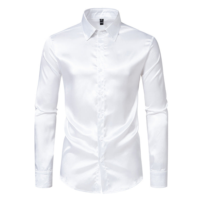 Herren Elegantes Satin-Hemd mit modernem Kragen und feiner Textur Drune