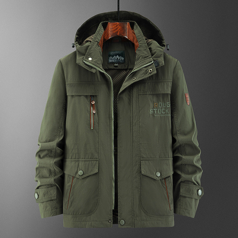 Herren Technische Feldjacke mit Kapuze, Multifunktionstaschen und atmungsaktivem Meshfutter Drune