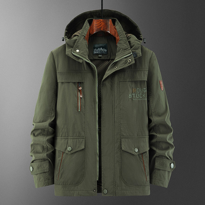 Herren Technische Feldjacke mit Kapuze, Multifunktionstaschen und atmungsaktivem Meshfutter Drune